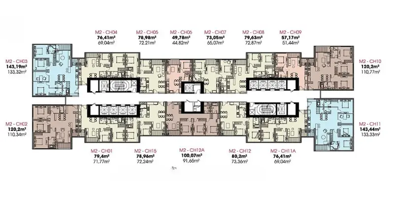 Vinhomes Metroporis M2の建物レイアウト配置図