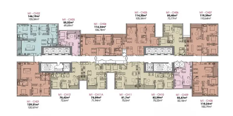 Vinhomes Metroporis M1の建物レイアウト配置図
